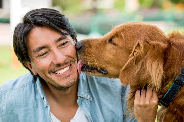 Golden-Retriever-licking-the-face-of-a-man-outdoors-1